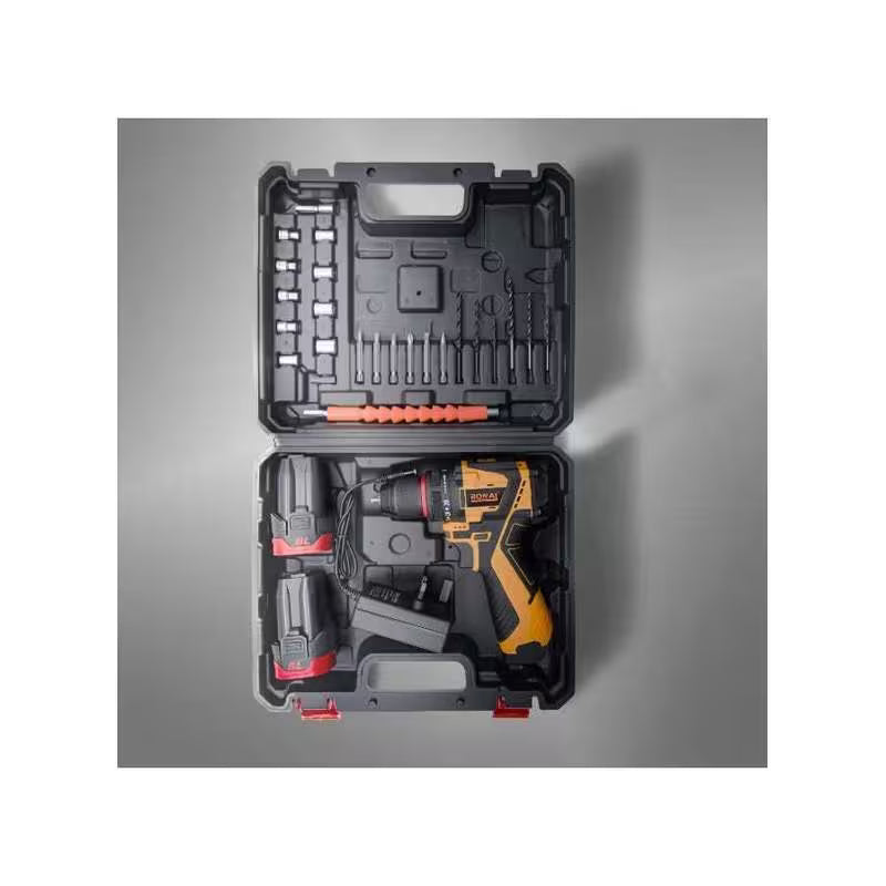 24V Cordless Drill Driver - Black/Yellow, BN-HK117, 2-Speed 350-1350RPM, Adjustable Torque, 3/8" Keyless Chuck, Rechargeable Lithium Battery, 21pcs Drill Bit & Socket Set, Carrying Case for Home DIY, Wood, Plastic & Light Metal
