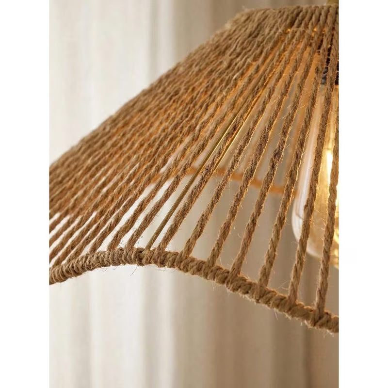Retro Style Woven Paper Rope Shade Lamp - Yellow, Farmhouse Pendant Light, Rustic Decorative Hanging Lamp, Modern Rectangular Design for Restaurant, Tea Room, Office, Country House & Bar