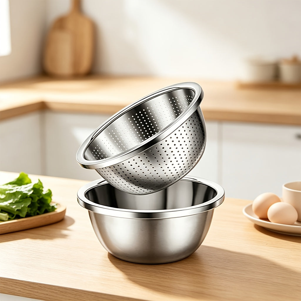 2-Piece Kitchen Colander Set – Draining Baskets & Mesh Sieves for Fruits and Vegetables