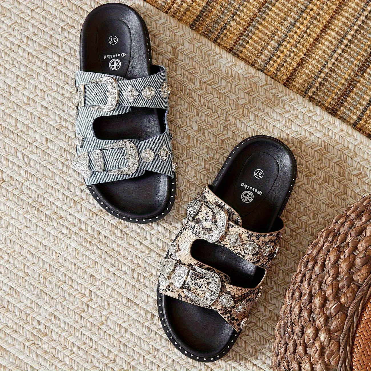 Women’s Chunky Platform Sandals – Open-Toe Retro Punk Shoes with Gold Buckle