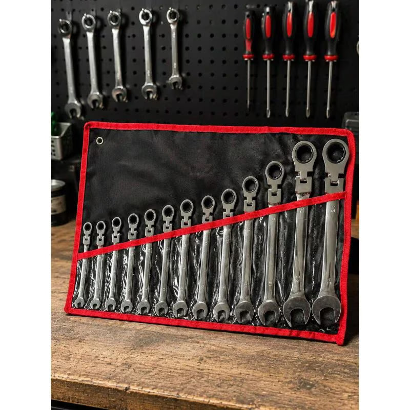 12PCS Reversible Combination Wrench Set – Silver & Black, 8–19mm Aluminum Alloy Hand Wrenches with Durable Design for Automotive, Workshop, Repair & DIY Use