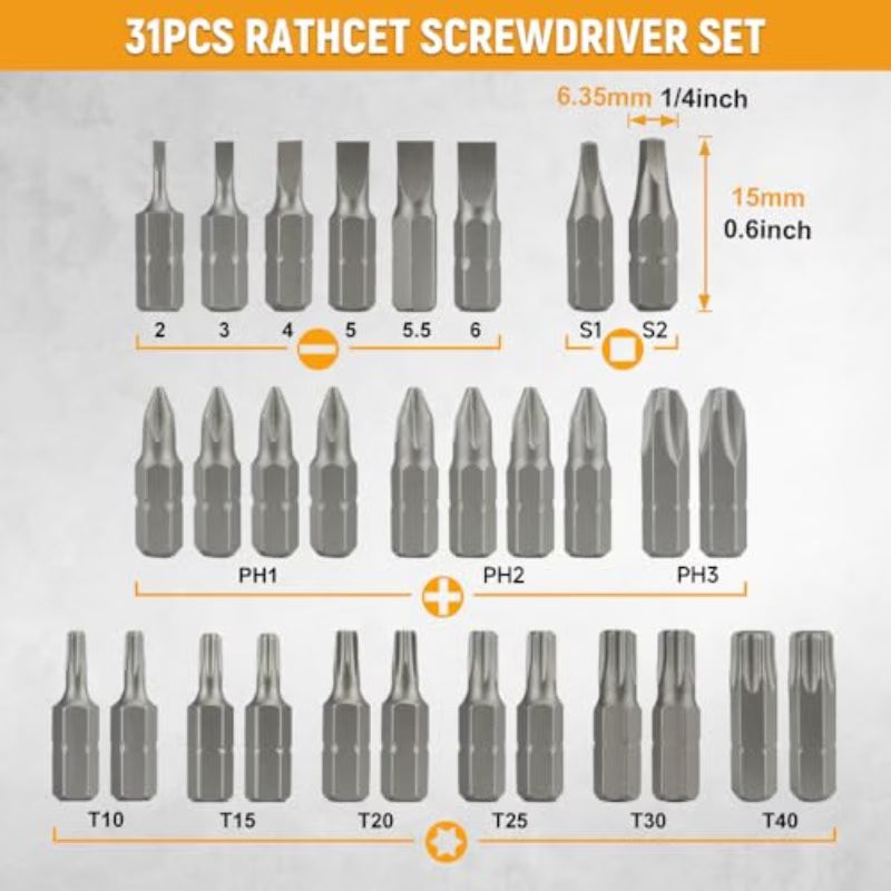 31pcs Ratchet Screwdriver Set - Black/Yellow, 30-In-1 Magnetic Screwdriver Kit, Cr-V Steel Bits, Double-Color Non-Slip Handle, Forward & Reverse Ratchet, Household DIY & Electrical Appliance Repair Tool Set