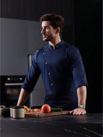 Men’s Blue Long-Sleeve Chef Uniform in Blue (Size: AE XXS) – Professional Luxury Hotel & Restaurant Culinary Jacket