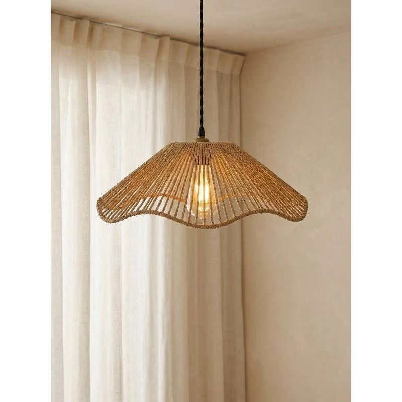 Retro Style Woven Paper Rope Shade Lamp - Yellow, Farmhouse Pendant Light, Rustic Decorative Hanging Lamp, Modern Rectangular Design for Restaurant, Tea Room, Office, Country House & Bar