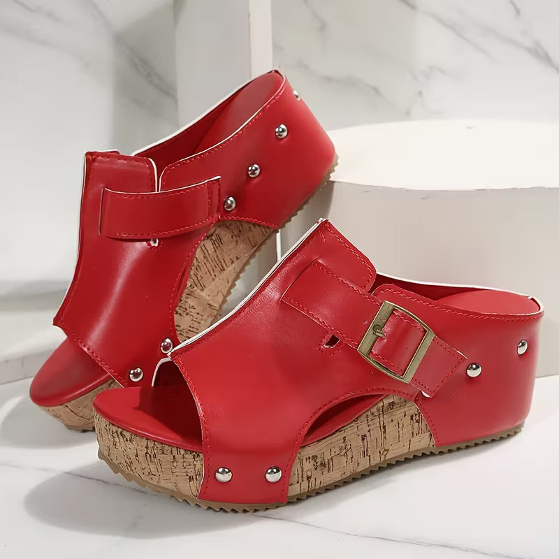 Women’s Red Retro Platform Sandals – Chunky Platform Heel with Mary Jane Strap