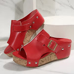 Women’s Red Retro Platform Sandals – Chunky Platform Heel with Mary Jane Strap