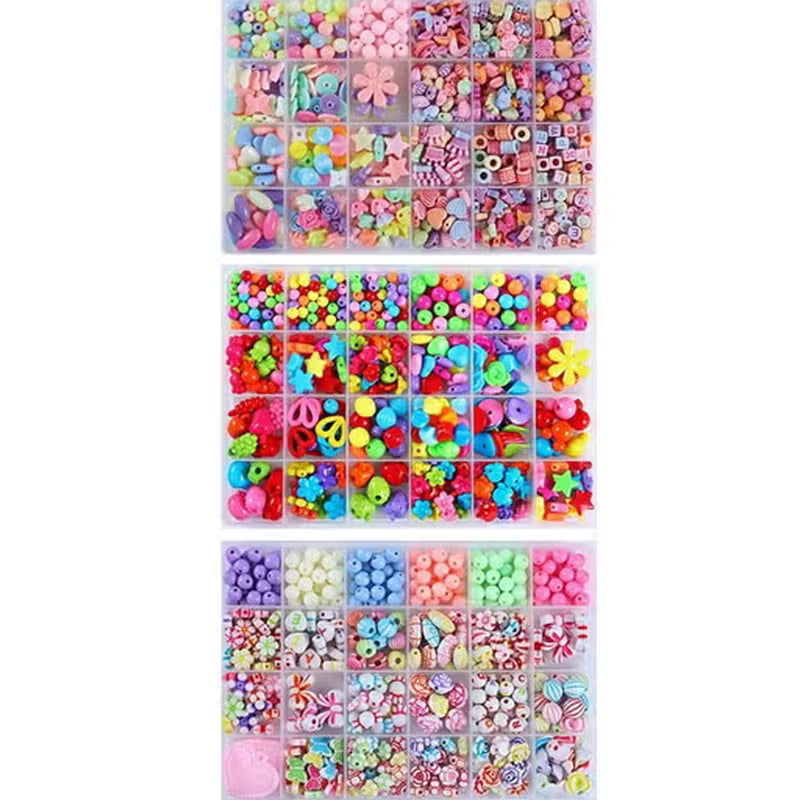 3 Boxes 24-Grid DIY Handmade Acrylic Beaded Weaving Toy - Multicolor Acrylic Beads, Educational Craft Kit for Kids, Creative Jewelry Making & Weaving Activity, Arts & Crafts Learning Toy