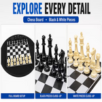 Classic Chess Board Game Set - Black & White Chess Board with Chess Pieces, 2-Player Strategy Board Game for Kids, Teens & Adults, Family Tabletop Game for Home, Travel, Learning & Game Night