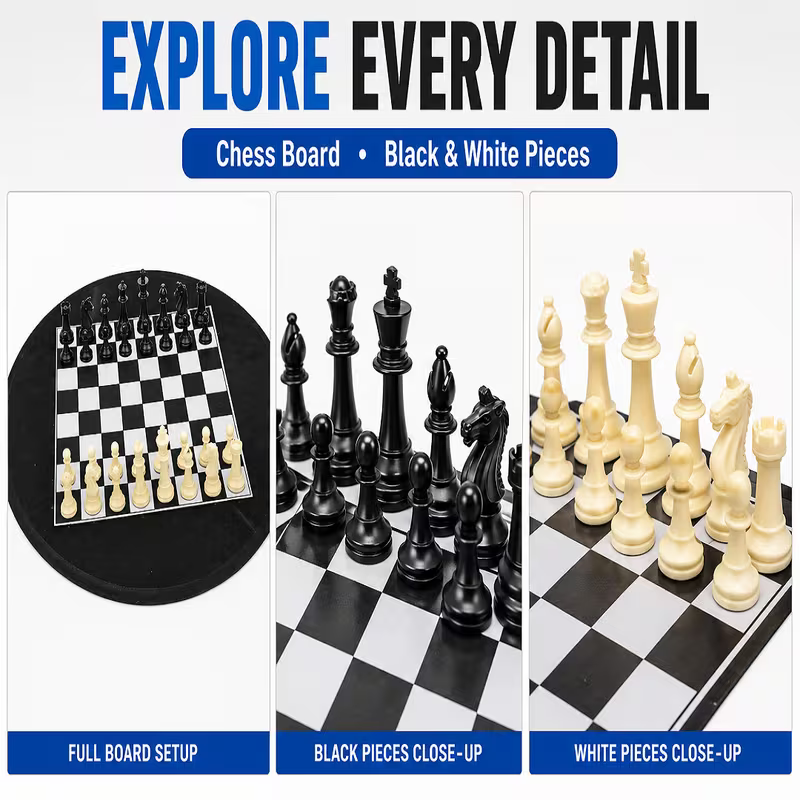 Classic Chess Board Game Set - Black & White Chess Board with Chess Pieces, 2-Player Strategy Board Game for Kids, Teens & Adults, Family Tabletop Game for Home, Travel, Learning & Game Night