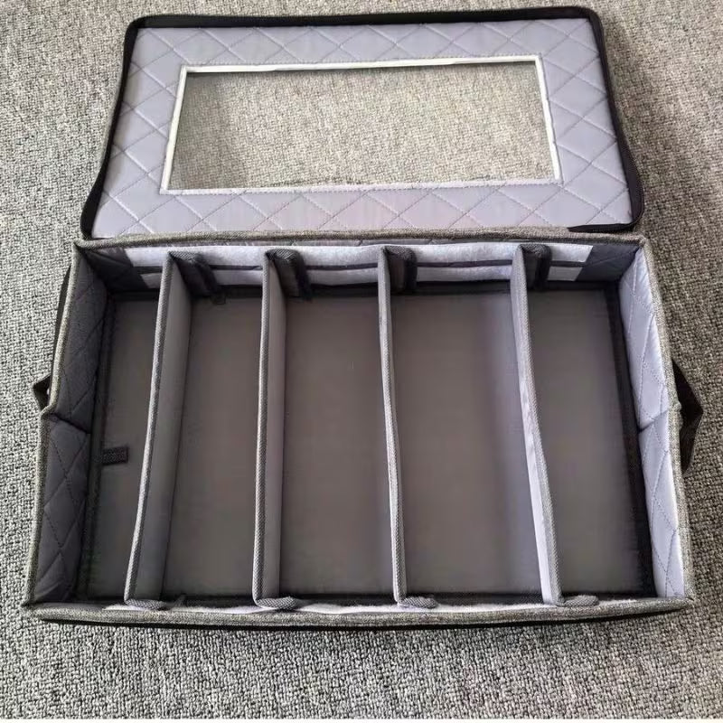 Large-Capacity Dinnerware Organizer – 5 Compartments with Dust-Proof Lid, Gray Linen Design