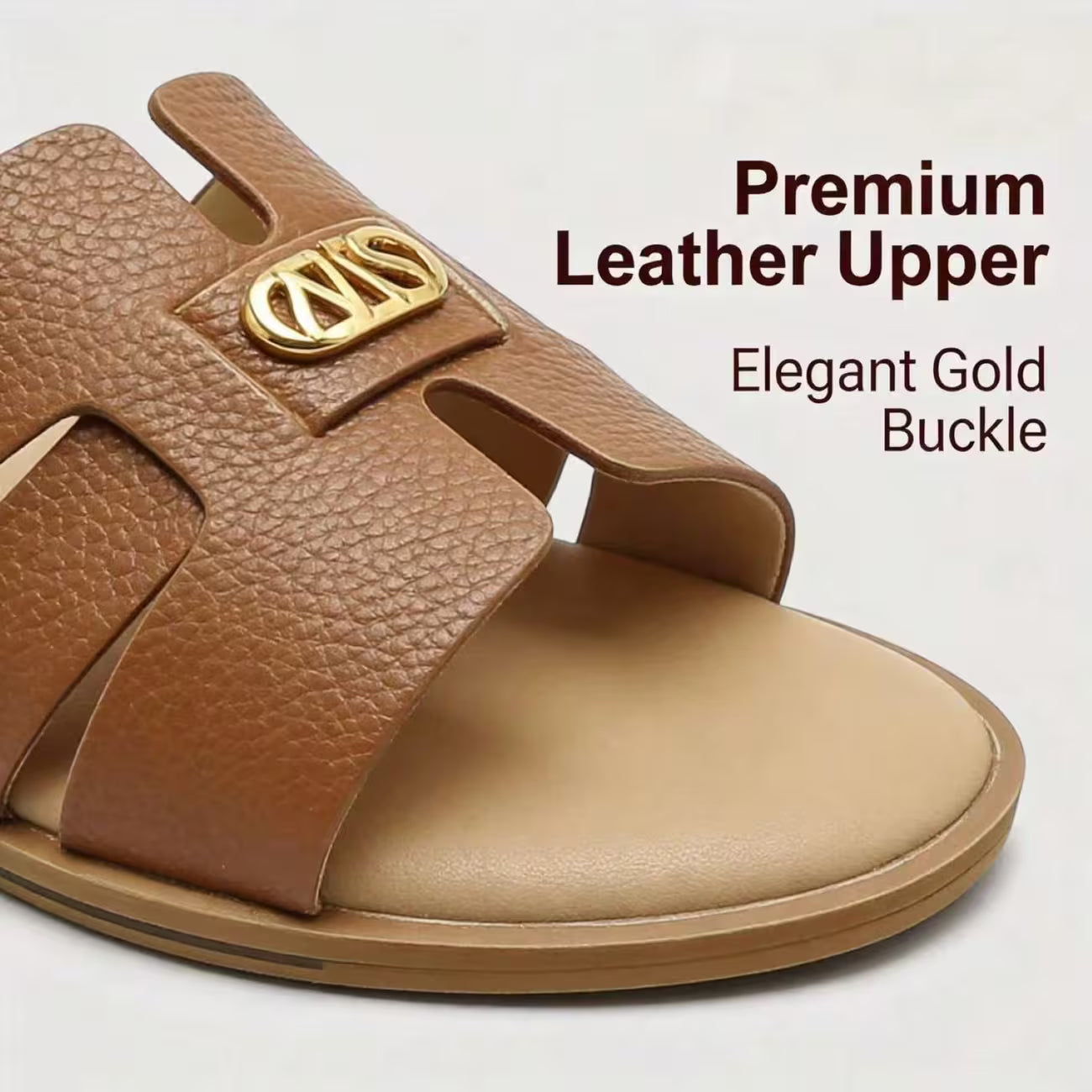 Women’s Cross-Strap Flat Slide Sandals – Open-Toe Shoes with Golden Buckle
