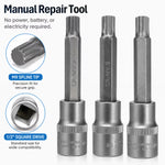 M9 Spline Bit Socket 1/2 Inch Drive (Silver) - 4 Inch Long CR-V Metal Triple Square Socket Tool for Ratchet, Car Repair & Workshop Maintenance