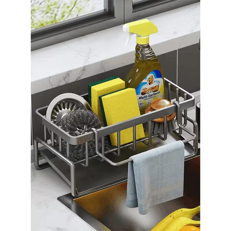 2-Piece Kitchen Sink Sponge Holder – Metal Sink Organizer with Dishcloth Rack