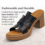 Women’s Retro Woven Mule Sandals – Cross-Weave Slip-On Mid Block Heel Shoes
