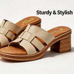 Women’s Retro Woven Mule Sandals – Cross-Weave Slip-On Mid Block Heel Shoes
