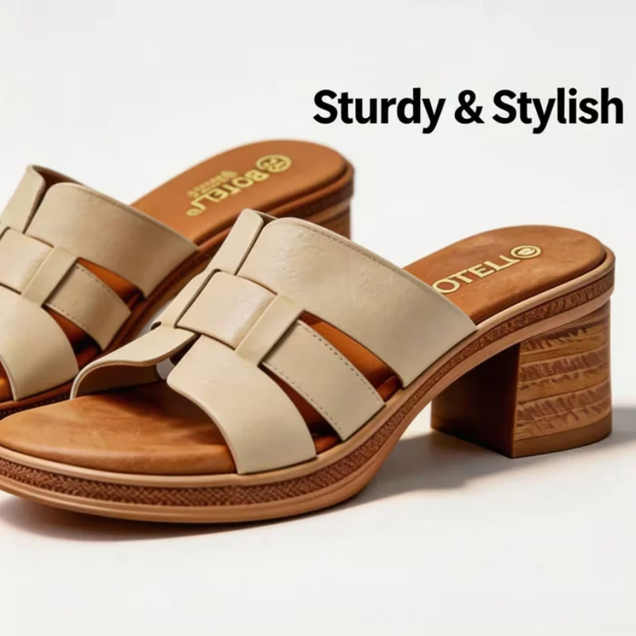 Women’s Retro Woven Mule Sandals – Cross-Weave Slip-On Mid Block Heel Shoes