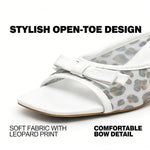 Women's Leopard Print Bow Mules – Square Toe, Metallic Heel, Slip-On Sandals