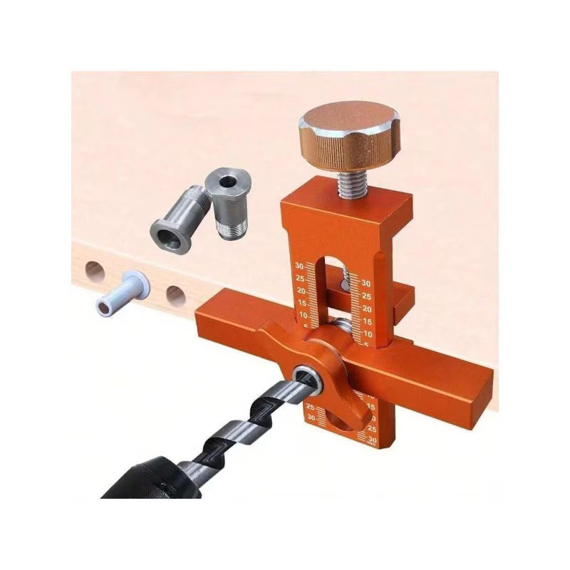2-in-1 Cabinet Door Installation Template (Orange) - 6/8/10mm Perforated Mounting Jig with 7-40mm Range, Aluminum Alloy Woodworking Tool Kit