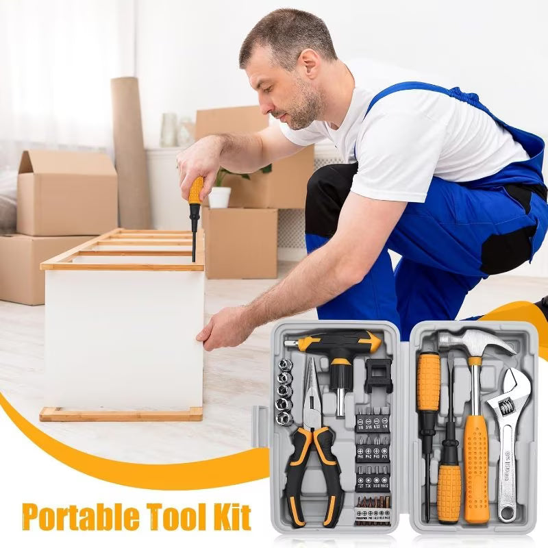 30pcs Home Tool Kit – Black & Red, Household Hand Tool Set with Wrench, Screwdriver & Accessories, Portable Organizer Box for Home, Office & DIY Repairs