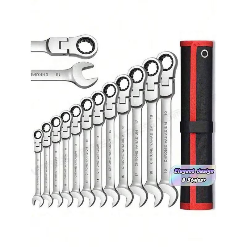 Adjustable Wrench Set - Black, 12-Piece Combination Wrench Set 8mm-19mm, Aluminum Alloy Hand Tools, Adjustable Wrench, Durable Mechanical Repair Tool Set for Home, Garage & Workshop