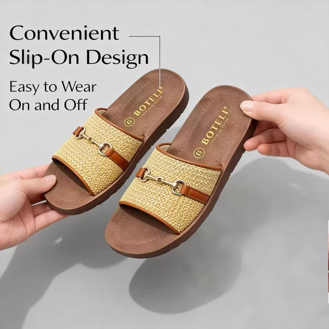 Women’s Flat Sandals with Golden Metal Accents – Open-Toe Summer Shoes