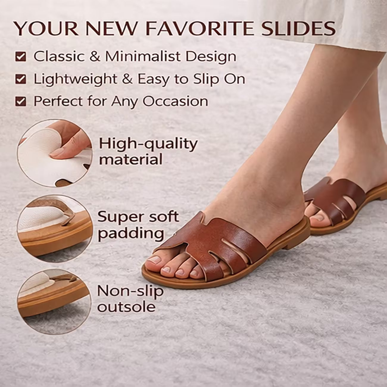 Women’s Low-Heel Slide Sandals – Cut-Out H-Strap Open-Toe Casual Shoes