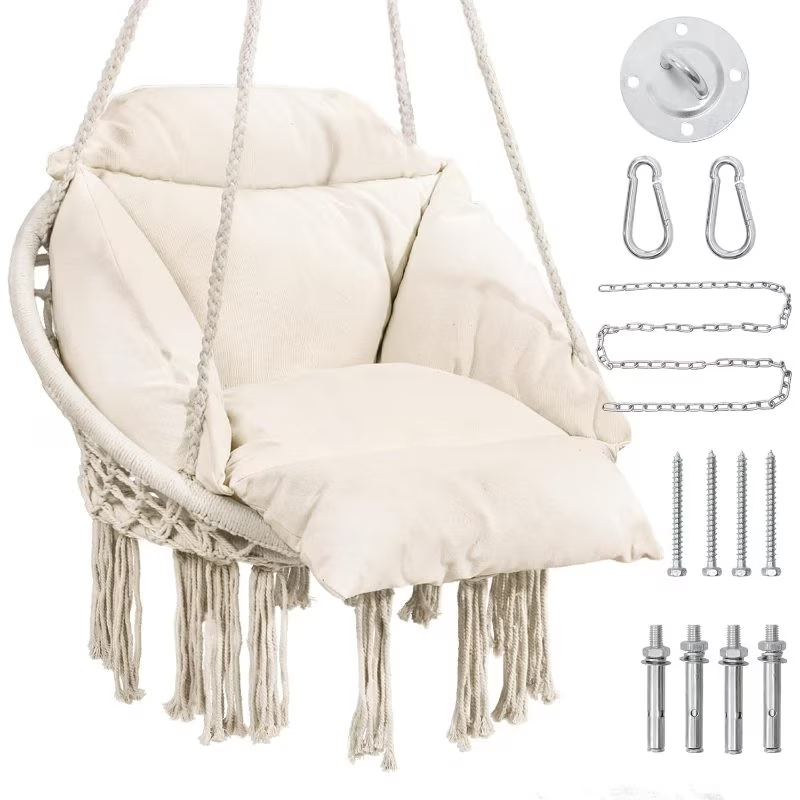 XX-Large Macrame Hanging Rocking Chair with Pillow