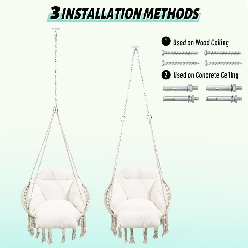 XX-Large Macrame Hanging Rocking Chair with Pillow