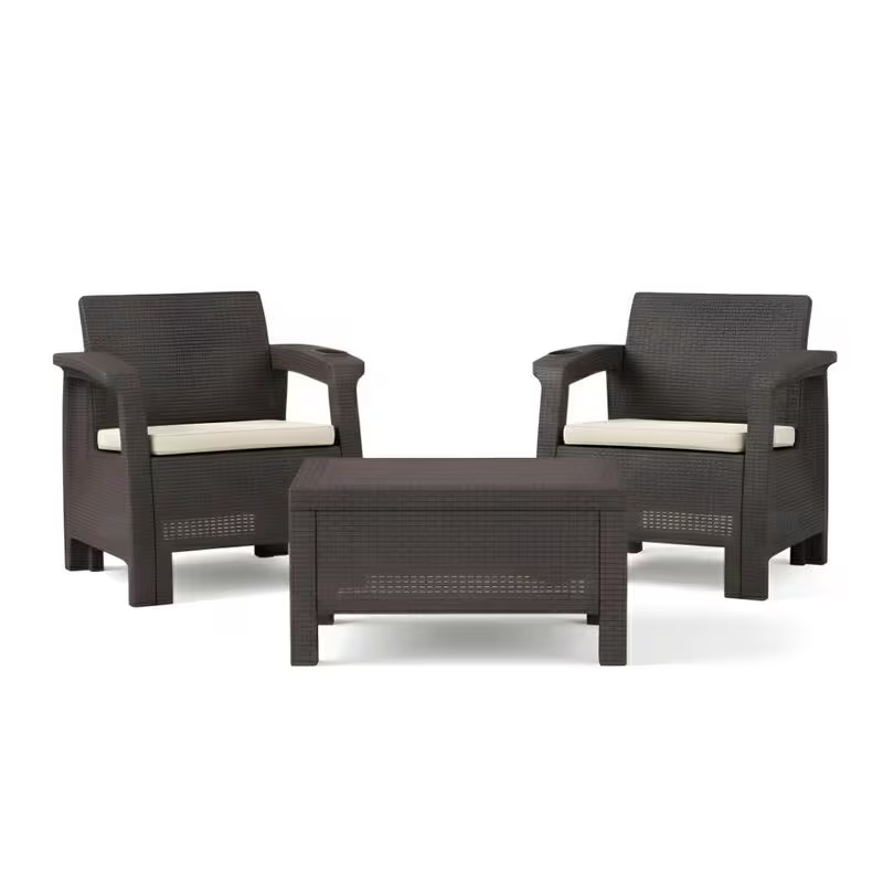 2-Seater Outdoor Sofa Set with Cushions & Coffee Table