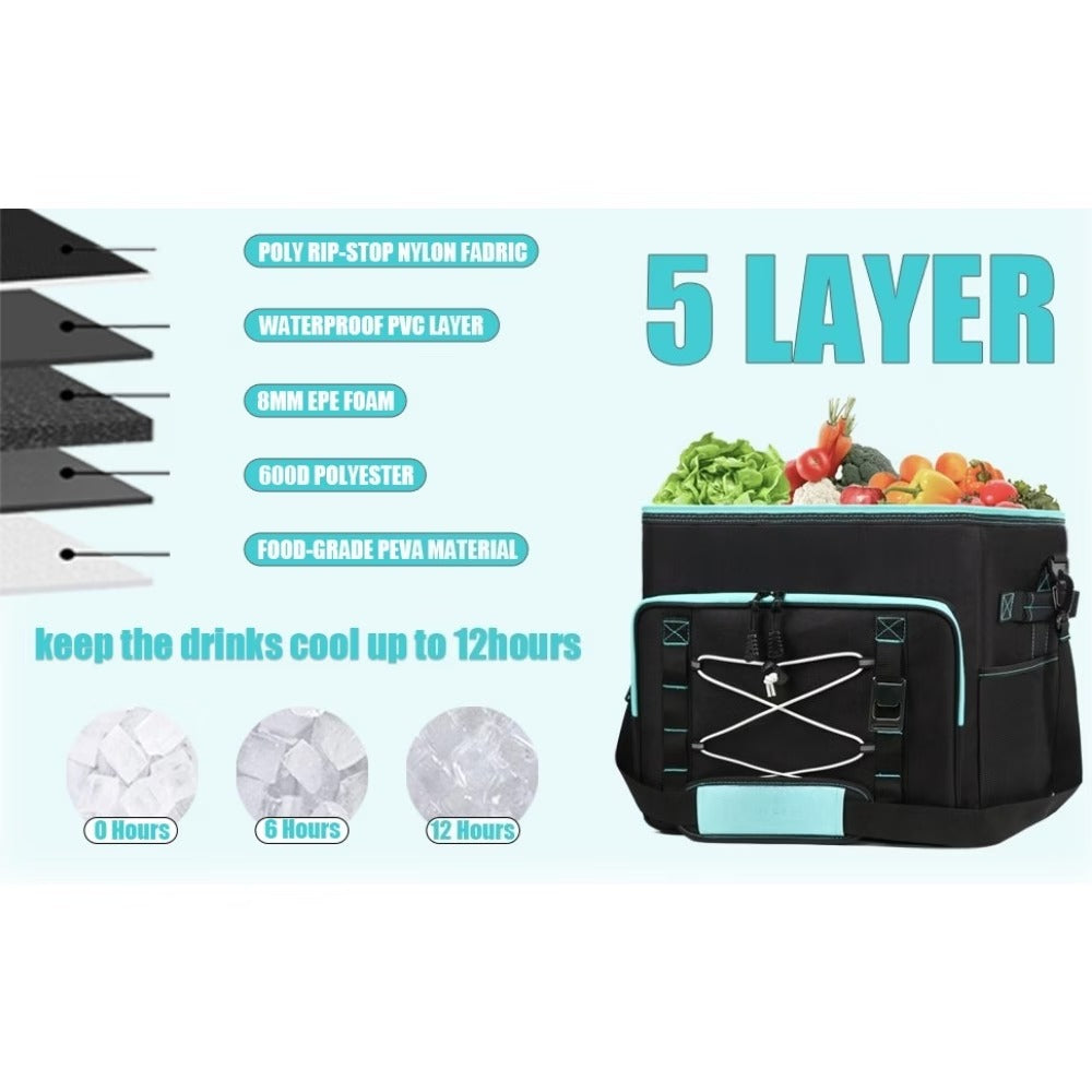 Large Reusable Insulated Cooler Bag – Portable Soft Cooler for Camping, Beach & Travel