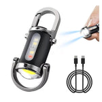 3-in-1 Mini USB Rechargeable COB LED Keychain Flashlight with Carabiner - Black