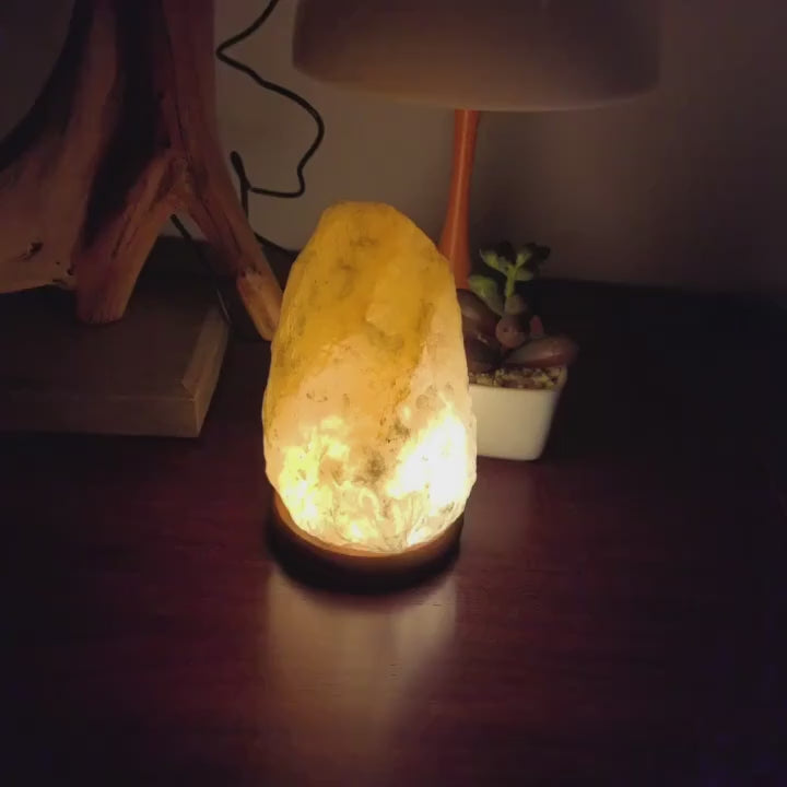 Himalayan Salt Lamp – Natural Pink & Brown, 7-Color Gradient LED Lighting with Warm Glow, USB Powered Crystal Stone Lamp with Wooden Base for Home, Office, Meditation & Night Light Use