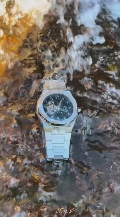 Luxury Men's Skeleton Aura Watch – Custom Logo & Steel Band