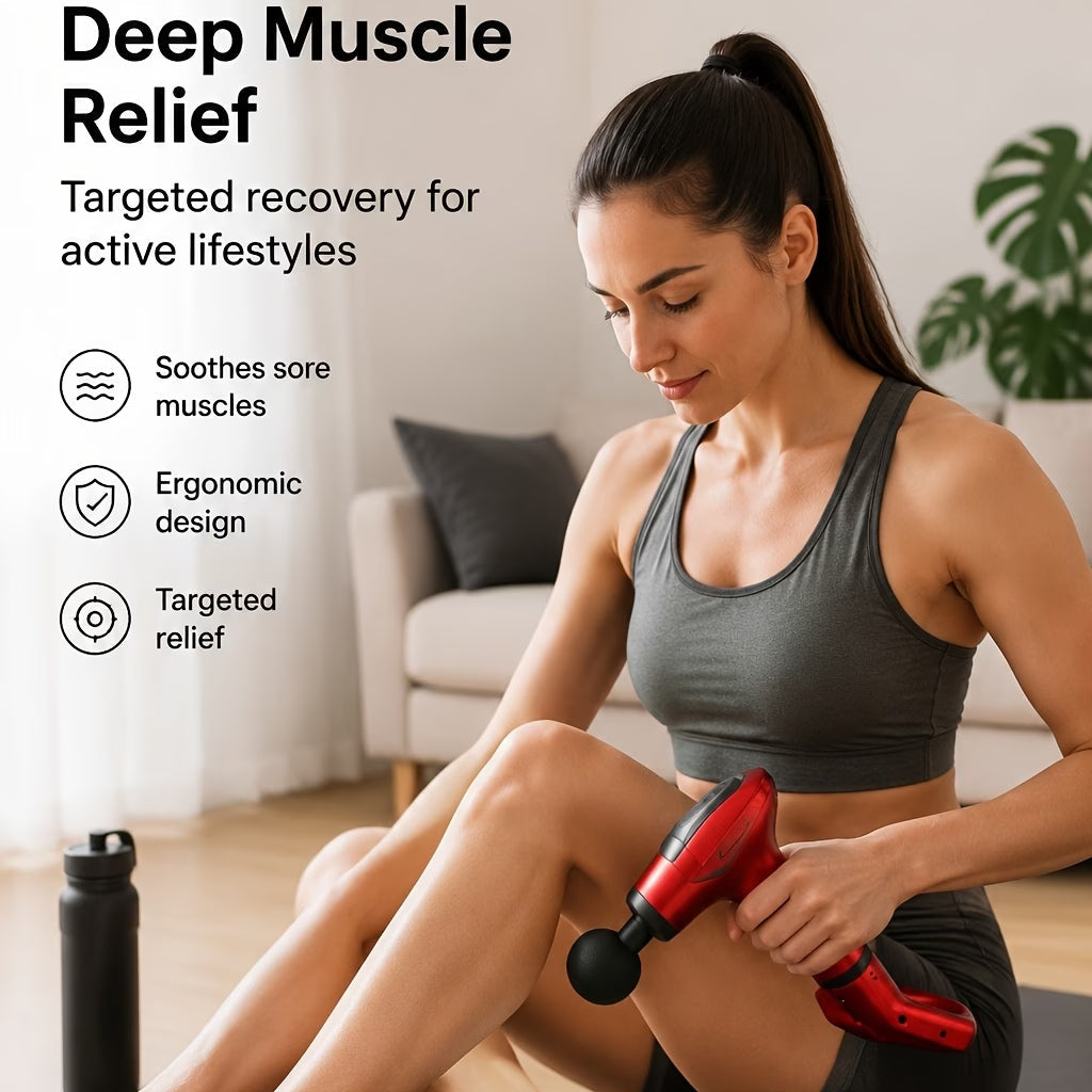 Compact Foldable Muscle Massage Gun Kit – Red/Gray Travel Percussion Massager