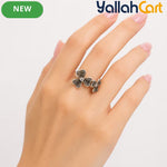 Size 7.5 925 Sterling Silver Flower Ring – Crystal & Marcasite-Style Dual Floral Design