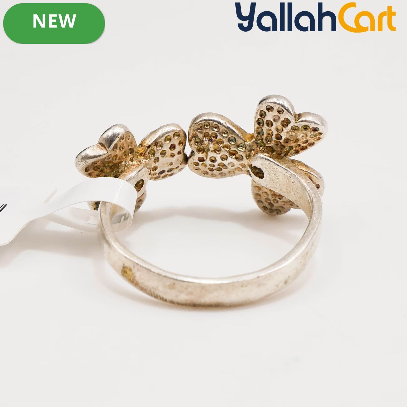 Size 7.5 925 Sterling Silver Flower Ring – Crystal & Marcasite-Style Dual Floral Design
