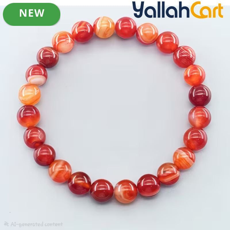Red Striped Agate Beaded Bracelet – 17–19cm Stretch Bracelet for Men & Women