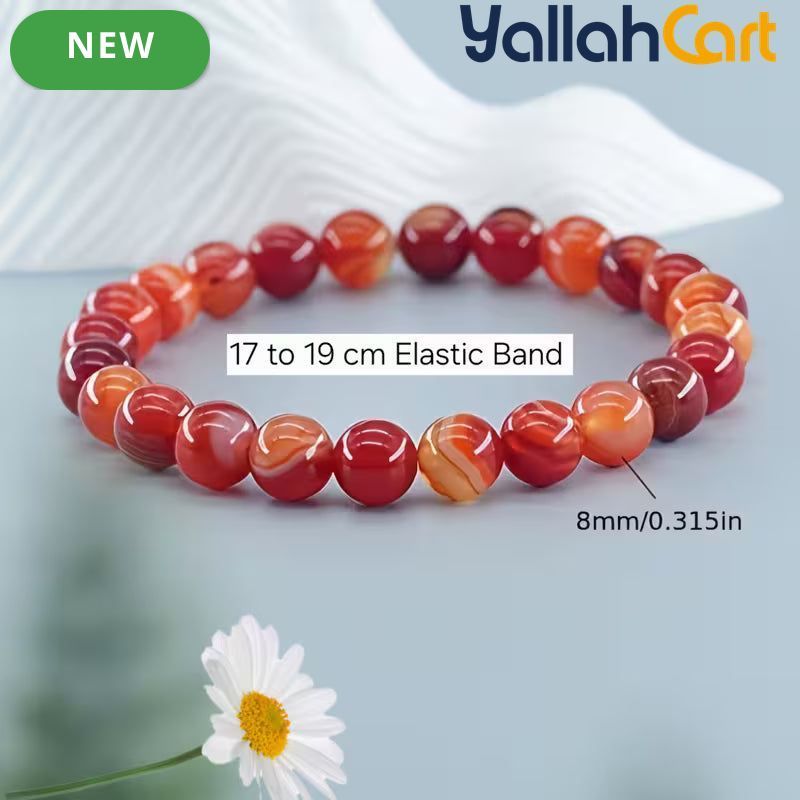 Red Striped Agate Beaded Bracelet – 17–19cm Stretch Bracelet for Men & Women