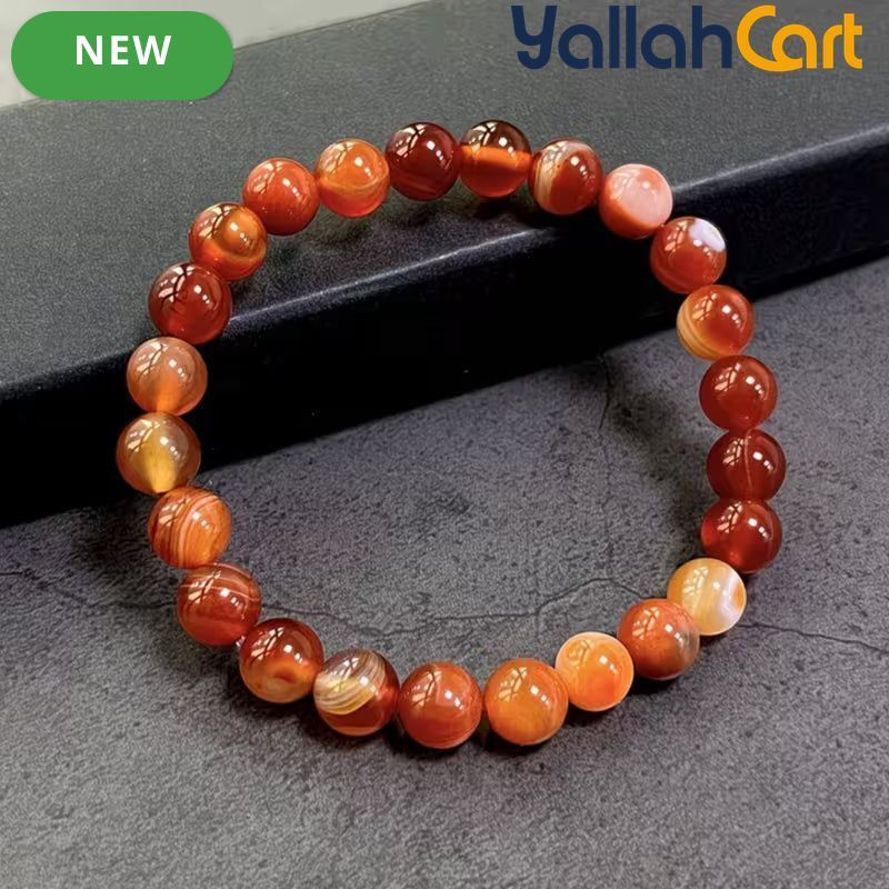 Red Striped Agate Beaded Bracelet – 17–19cm Stretch Bracelet for Men & Women
