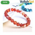 Red Striped Agate Beaded Bracelet – 17–19cm Stretch Bracelet for Men & Women