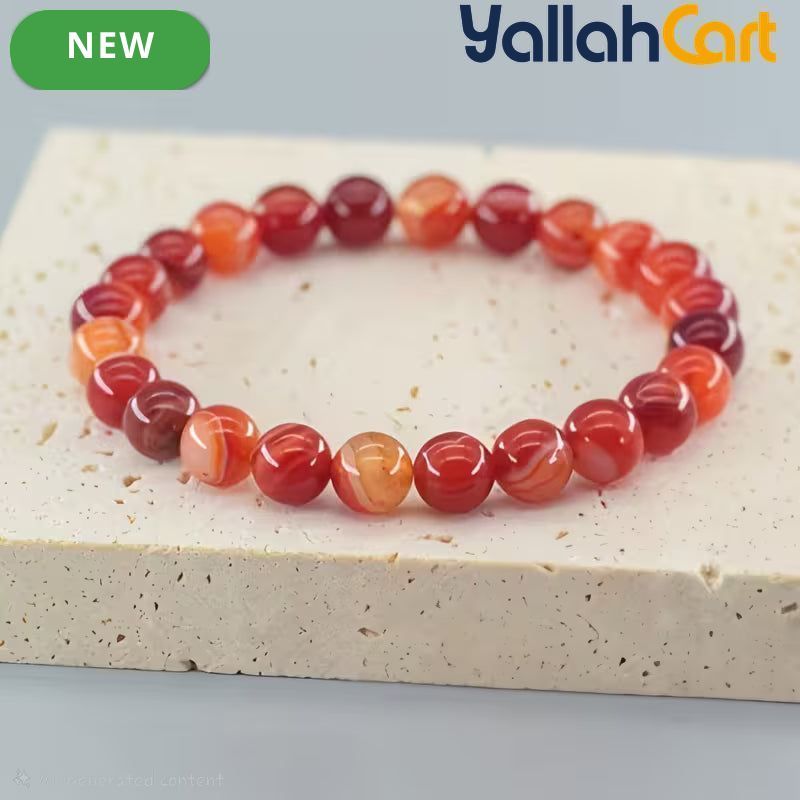 Red Striped Agate Beaded Bracelet – 17–19cm Stretch Bracelet for Men & Women