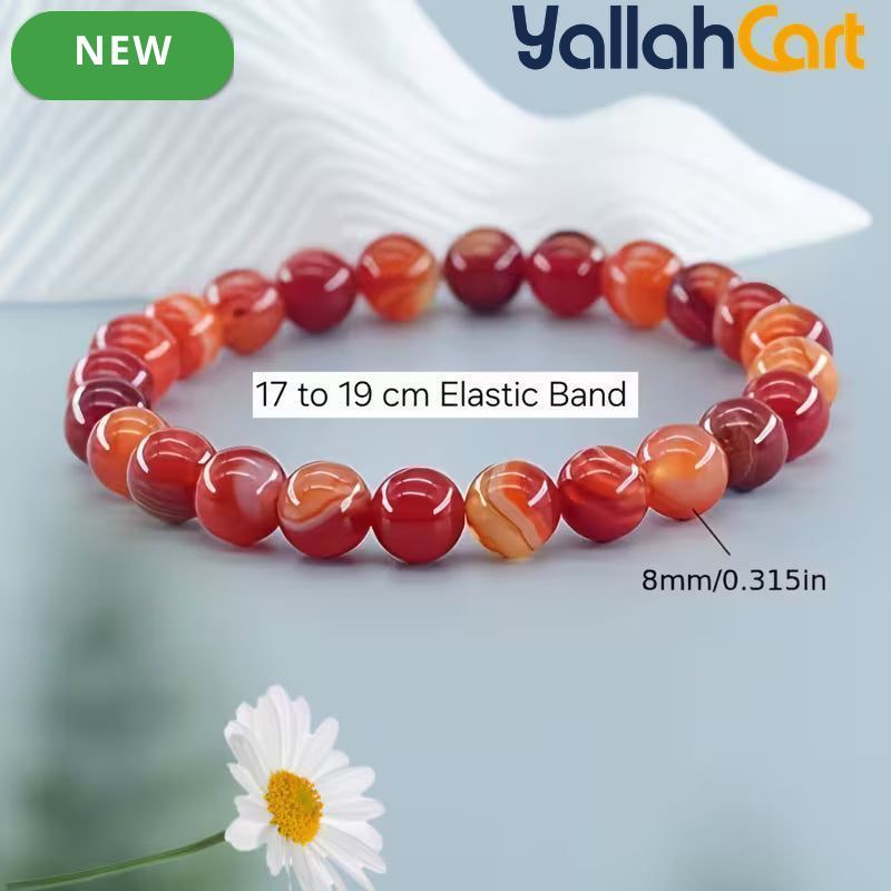 Red Striped Agate Beaded Bracelet – 17–19cm Stretch Bracelet for Men & Women