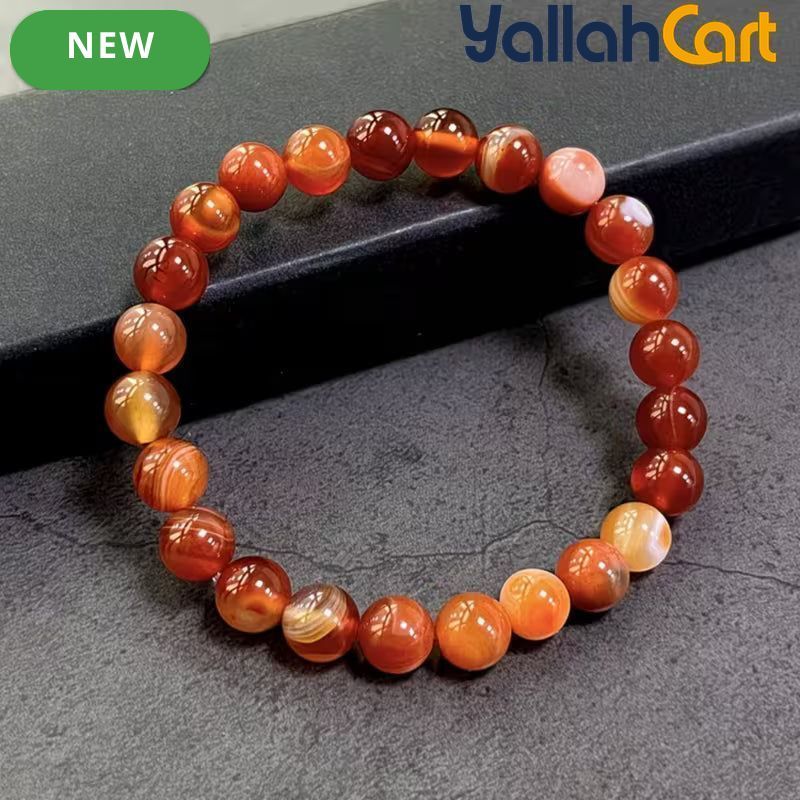 Red Striped Agate Beaded Bracelet – 17–19cm Stretch Bracelet for Men & Women