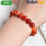 Red Striped Agate Beaded Bracelet – 17–19cm Stretch Bracelet for Men & Women