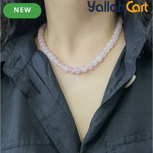 Pink Round Beaded Choker Necklace for Women – Polished Stone Style Minimalist Jewelry