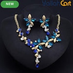 Halamodo Gold-Tone Jewelry Set for Women – Necklace, Earrings & Teardrop Crystal Pendant