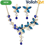 Halamodo Gold-Tone Jewelry Set for Women – Necklace, Earrings & Teardrop Crystal Pendant