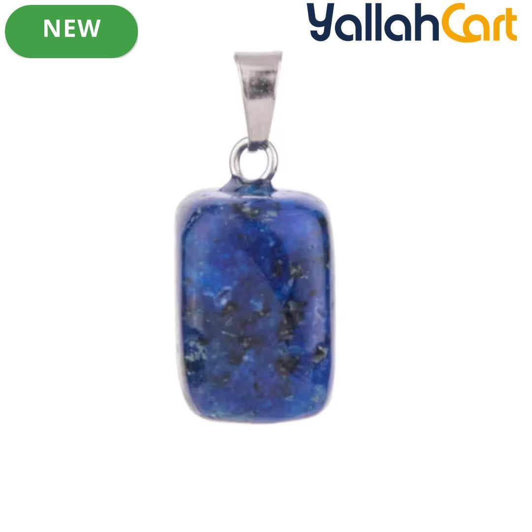 Natural Blue Lapis Lazuli Square Pendant Necklace – Polished Gemstone Charm with Black Cord