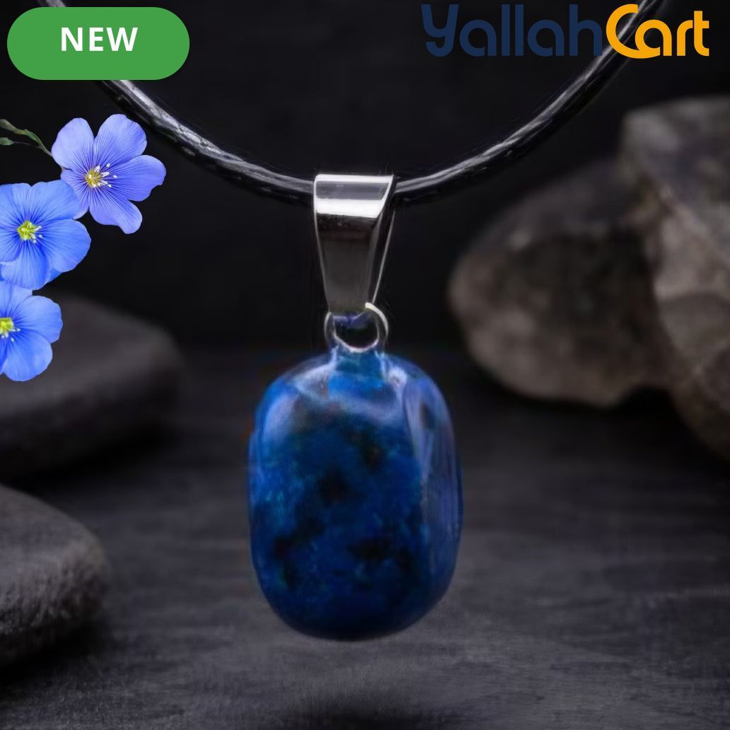 Natural Blue Lapis Lazuli Square Pendant Necklace – Polished Gemstone Charm with Black Cord