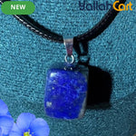 Natural Blue Lapis Lazuli Square Pendant Necklace – Polished Gemstone Charm with Black Cord
